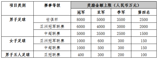 高水平职业体育俱乐部奖励补贴标准