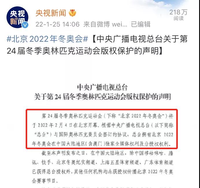 北京2022年冬奥会版权保护申明